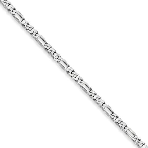 2.25mm, 14k White Gold, Flat Figaro Chain Necklace, 24 Inch - Picture 1 of 8